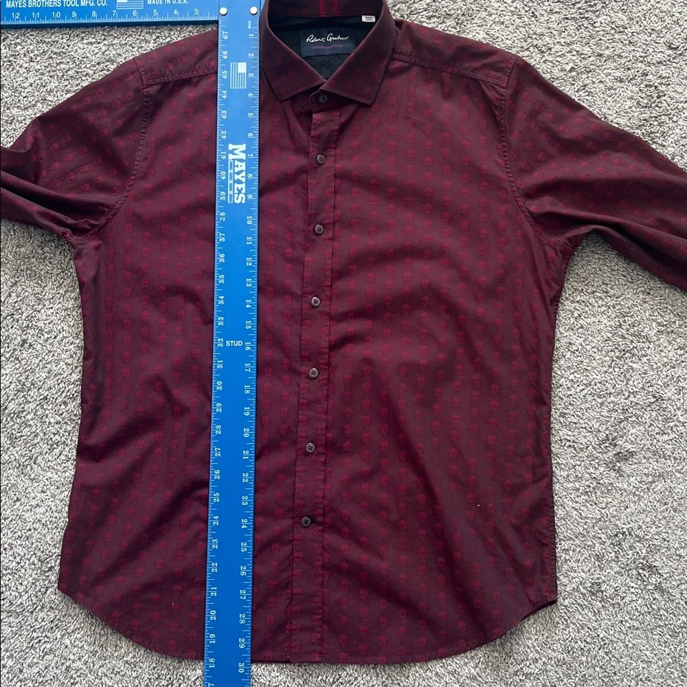 Robert Graham Burgundy Skulls Long Sleeve Button-Down Shirt with Flip Cuffs - XL - Picture 6 of 8